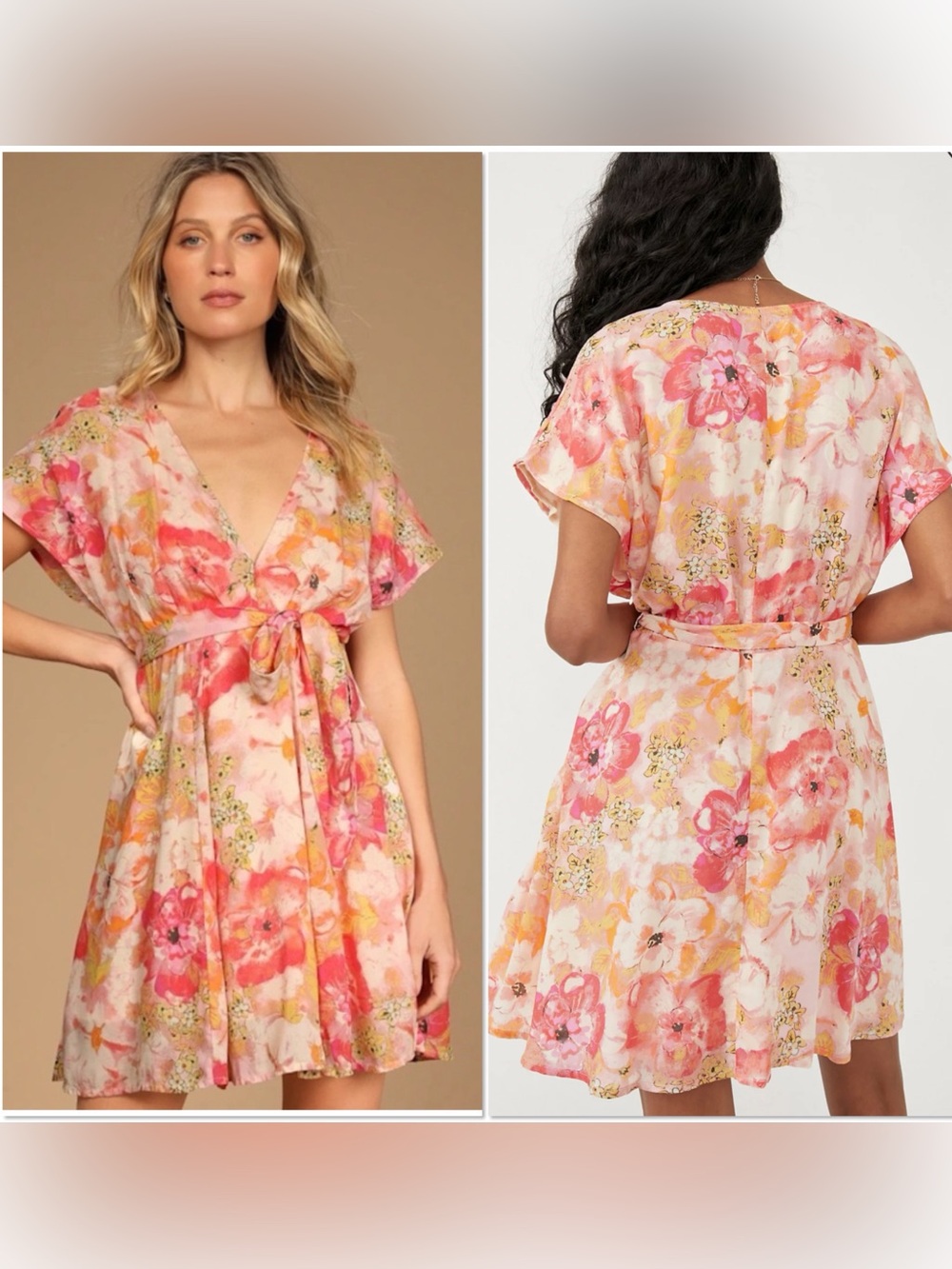 Free People Freddy Fruit Punch Floral Combo tie mini dress M